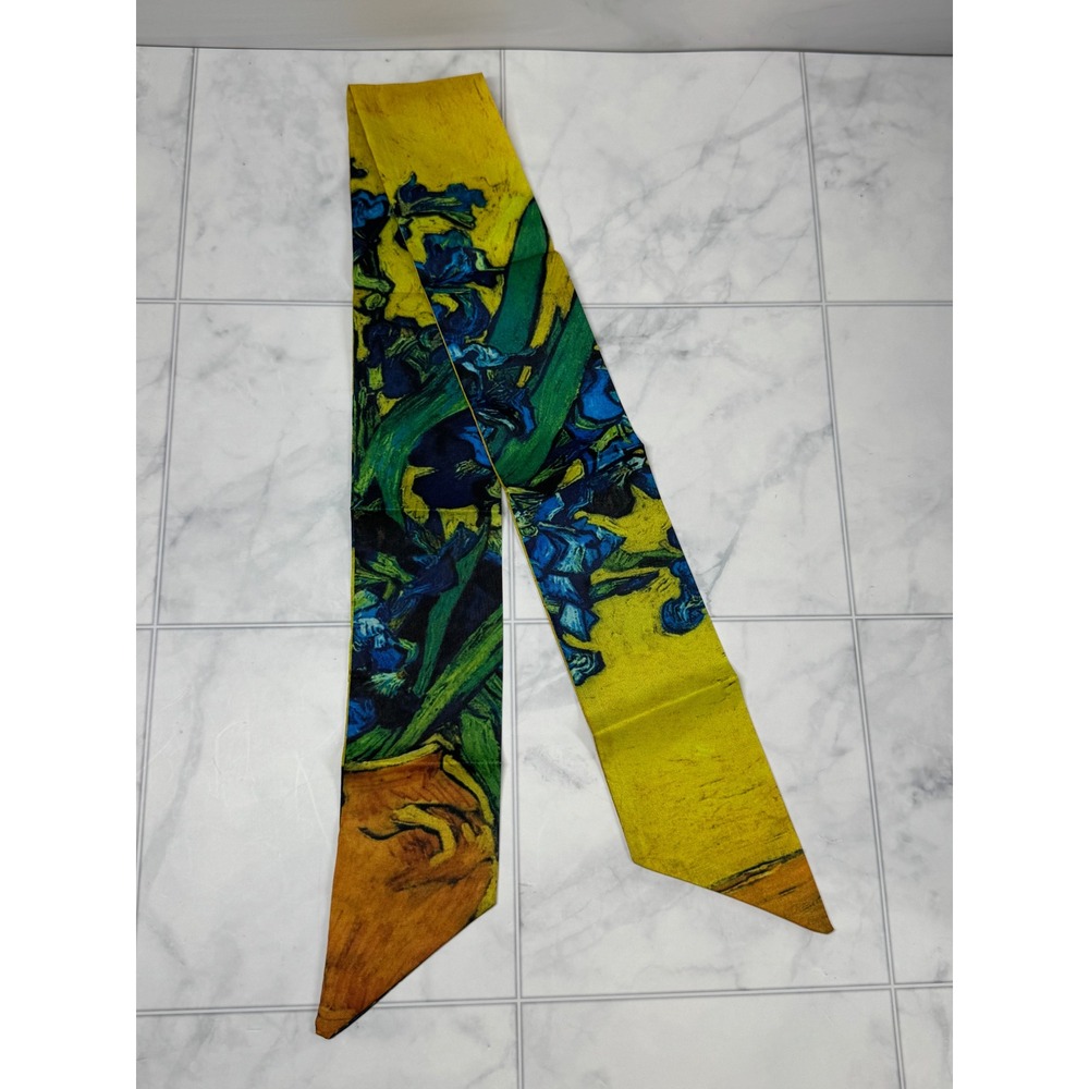 Van Gogh Irises Skinny Scarf Yellow Blue Floral Handbag Accessory Neck Tie NWT
